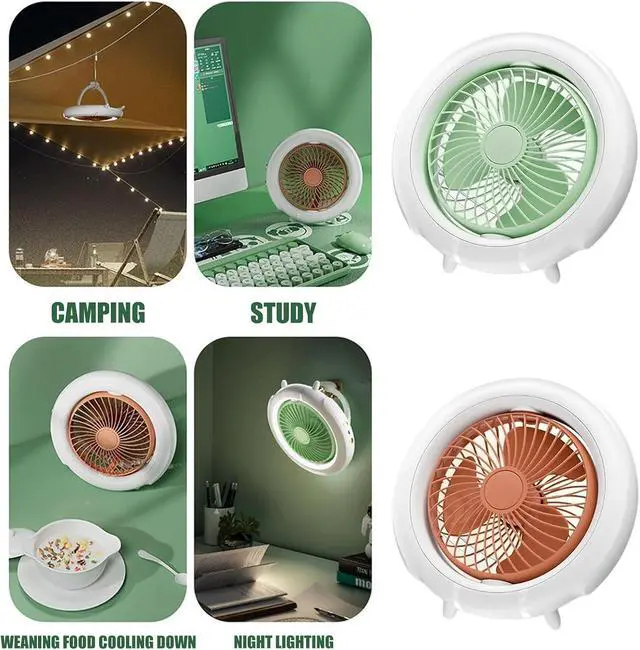 Alt view image 6 of 7 - USB Rechargeable Desktop Fan With Night Light And 3 Speed Settings Outdoor Wall Mounted Small Fan For Bedroom Offices