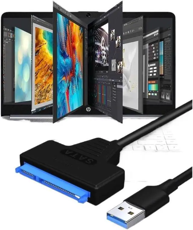 Alt view image 2 of 6 - External CD-ROM/SSD HDD USB 3.0 to SATA2.0, 12V2A Adapter Data Cable 2.5/3.5 Desktop Hard Drive Converter(with Power Adapter,Dual USB 3.0)