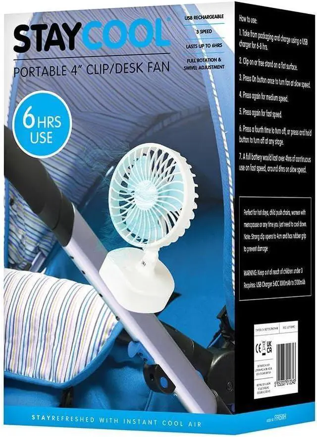 Alt view image 7 of 7 - A2Z Mini 4 Inch Desk Clip Fan Quiet Portable USB Rechargeable 3 Speed Home Bedroom Office Car Outdoor Travel Prams Fan White