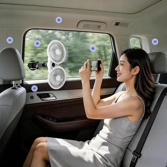 Alt view image 3 of 7 - Dual Head Car Fan with Strong Suction and 3 Speeds USB Powered Dashboard Cooling Air Wall Fan for Sedan SUV RV Auto Vehicles Home Windshield (White)