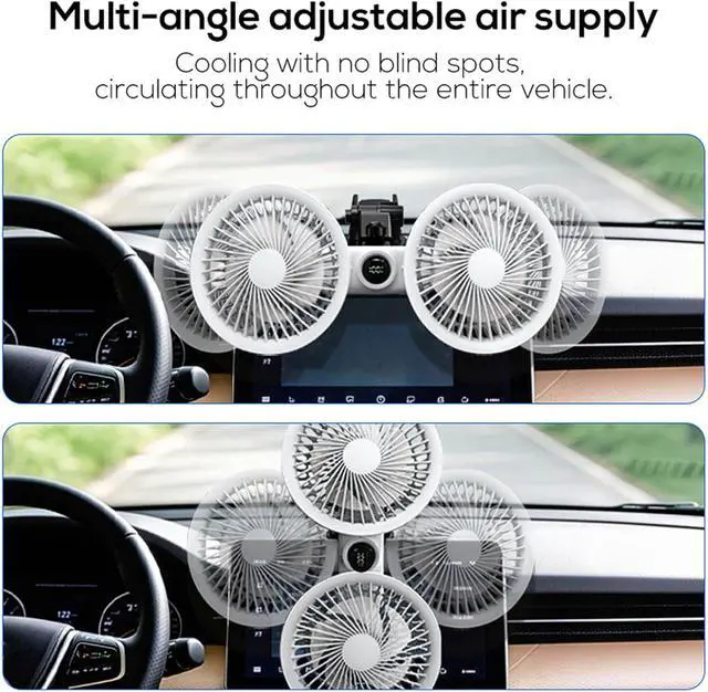 Alt view image 5 of 7 - Dual Head Car Fan with Strong Suction and 3 Speeds USB Powered Dashboard Cooling Air Wall Fan for Sedan SUV RV Auto Vehicles Home Windshield (White)
