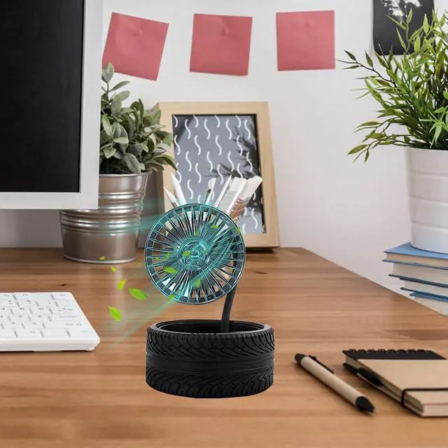 Alt view image 6 of 6 - Quiet Performance USB Foldable Fan With Tire Shape 3 Speeds Folding Silent Desktop For Indoor Outdoor Easy to Carry(Blue)