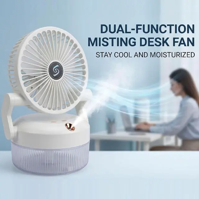 Alt view image 6 of 7 - USB Rechargeable Desk Fan with Mist Spray 800ml Water Tank Portable Folding Fan for Dormitories Offices