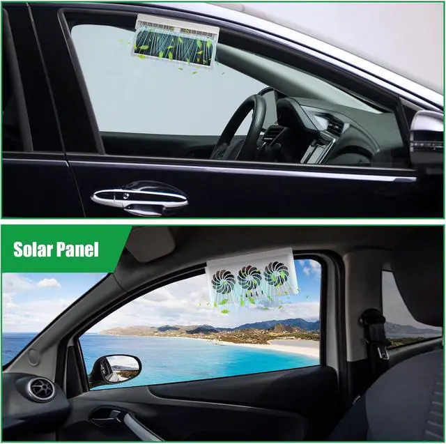 Alt view image 6 of 7 - Tujoe 2 Pack Solar Powered Car Exhaust Fan 3 Fans Car Window Air Vent Radiator Solar Energy Cooling Vent Exhaust for General Types (Solar & Battery & USB 3 Fans,White)