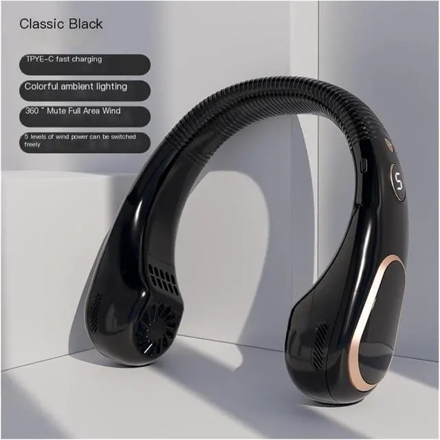 Alt view image 2 of 6 - Gift customization cross-border new digital display hanging neck outdoor sports portable plug-in USB small fan(Blackwithoutlight)