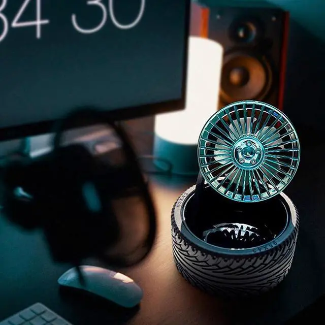 Alt view image 3 of 6 - Quiet Performance USB Foldable Fan With Tire Shape 3 Speeds Folding Silent Desktop For Indoor Outdoor Easy to Carry(Blue)