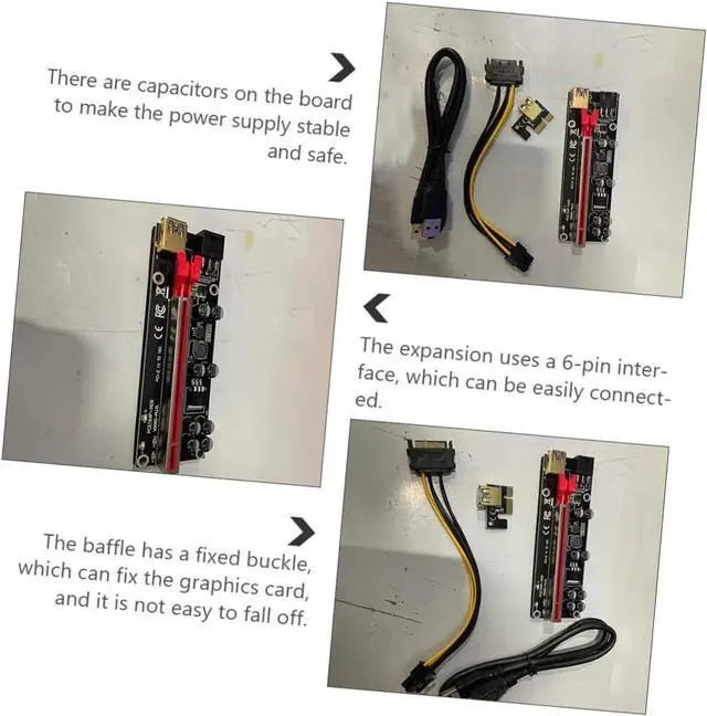 Alt view image 5 of 7 - Housoutil 6sets Pin Pci-e Gpu Riser Adapter Card Extender for Mining Rig Stable Power Supply Fixed Buckle for Secure Fit