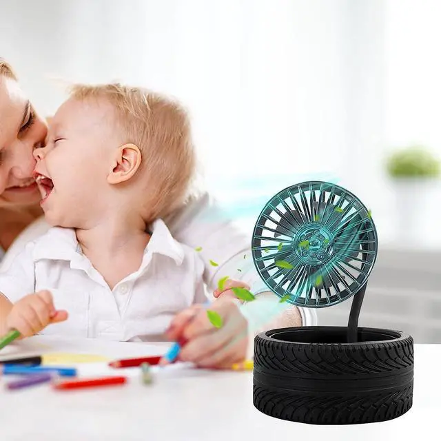 Alt view image 4 of 6 - Quiet Performance USB Foldable Fan With Tire Shape 3 Speeds Folding Silent Desktop For Indoor Outdoor Easy to Carry(Blue)