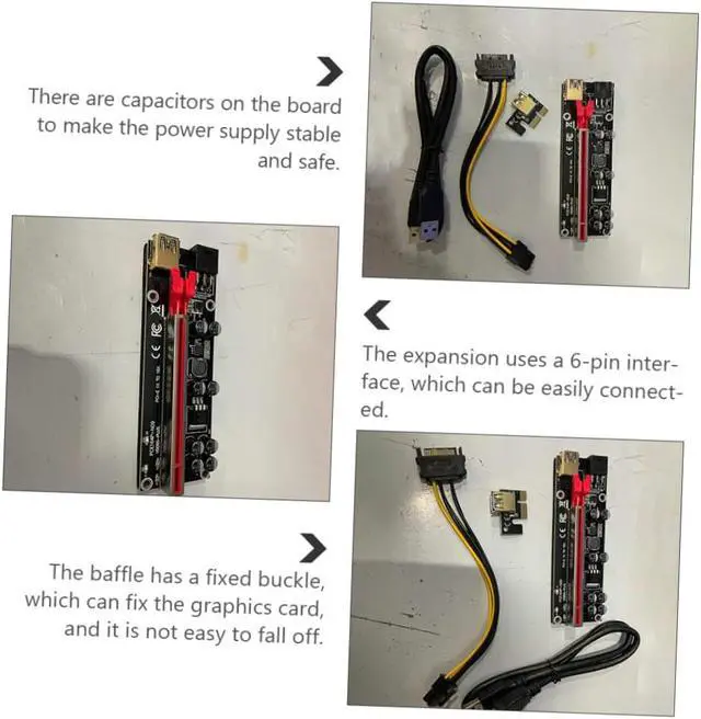 Alt view image 3 of 7 - Adapter for Pcie Expansion Card 6 Sets Pci-e 1x to 16x Extender Pcie Riser Simple Installation