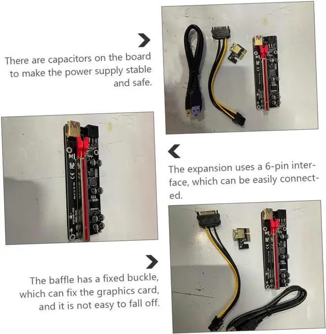 Alt view image 6 of 7 - SECFOU 6sets Graphics Card Extension Cable Pcie to Extender Riser Adapter Led Indicator Light Fast Stable Data Transmission Computer Accessory