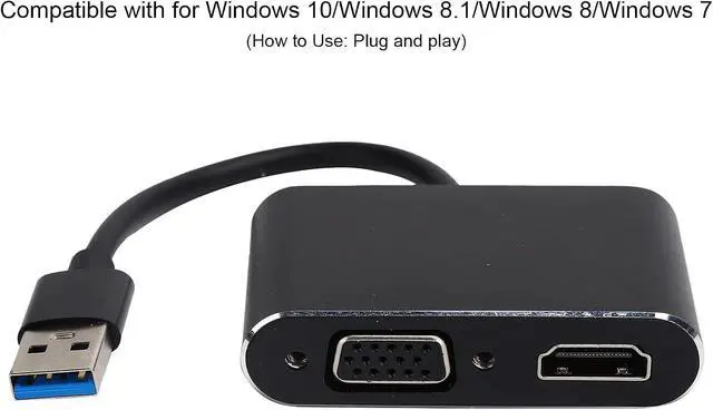 Alt view image 5 of 7 - USB3.0 to HDMIVGA Adapter, 2 in 1 HD Computer Converter, Supports 1080P Resolution, Synchronous Display, Compatible with 7/8/8.1/10, Plug and Play, Aluminum Alloy Materi
