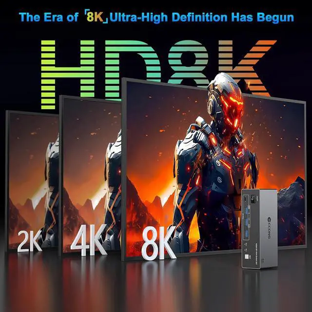 Alt view image 3 of 7 - 8K@60Hz HDMI Displayport KVM Switch 3 Monitors 2 Computers, Aluminum 4K@144Hz with 4 USB 3.0 Ports for 2 Computers Share Triple Monitors with 2 USB Cables/Power Adapter/Controller
