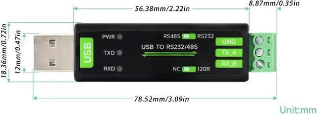 Alt view image 3 of 7 - USB to RS232 / 485 Converter - High - Speed FT232RN Chip, Onboard TVS Defense, Compact ABS Shell for, Linux, OS X, Mobile OS