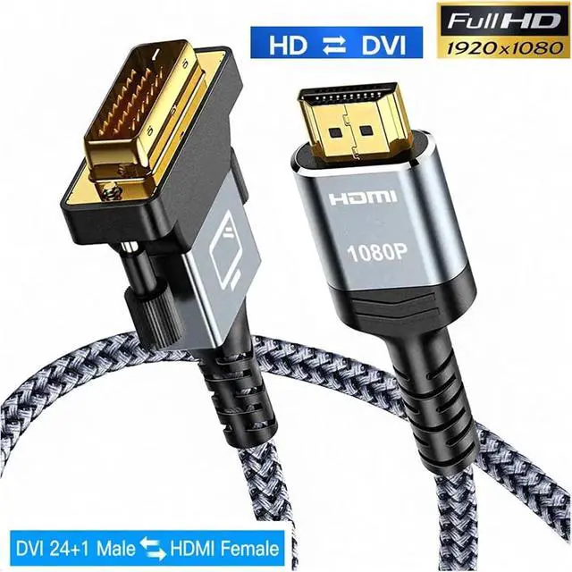 Alt view image 2 of 4 - HDMI to DVI Cable Bi-Directional Nylon Braid 1080P Male to HDMI Male High Speed Adapter Compatible with The HDTV Projector Splitter 24+1 DVI-D(Black,4.5m)