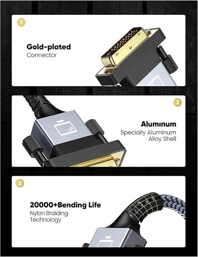 Alt view image 3 of 4 - HDMI to DVI Cable Bi-Directional Nylon Braid 1080P Male to HDMI Male High Speed Adapter Compatible with The HDTV Projector Splitter 24+1 DVI-D(Black,4.5m)