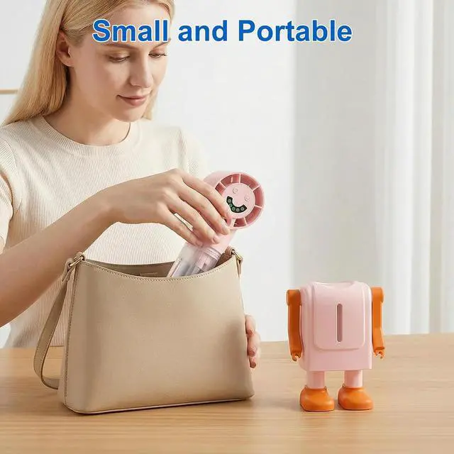 Alt view image 5 of 7 - cjc Portable Handheld Misting Fan,1800mAh USB Rechargeable Mini Table Fan with LED Display,4 Speeds Wind,Robot Appearance Quiet Neck Fan for Travel, Outdoor, Beach (Pink)