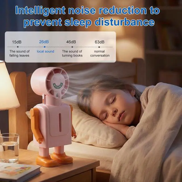 Alt view image 6 of 7 - cjc Portable Handheld Misting Fan,1800mAh USB Rechargeable Mini Table Fan with LED Display,4 Speeds Wind,Robot Appearance Quiet Neck Fan for Travel, Outdoor, Beach (Pink)