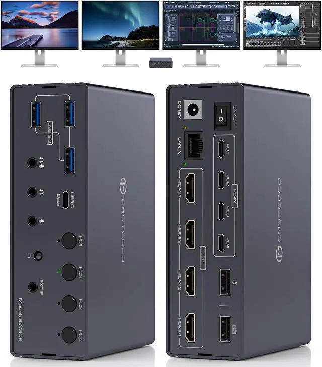 Main image of USB C KVM Switch 4 Computers 4 Montors Docking Station for M1 M2 M3 M4 with Displaylink Technology,4K60Hz HDMI KVM Multi-Monitor Extended/Mirrored Display Out for Windows Mac