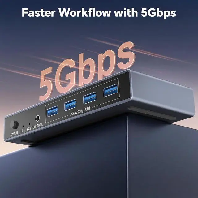 Alt view image 5 of 7 - USB 3.0 Switch 2 in 7 Out, USB Switcher for 2 Computers Share 4 USB-A + 3 USB-C Devices - 5Gbps USB Switch Hub for Laptop Keyboard Mouse Printer with Controller, USB C Male Adapter, Power Adapter