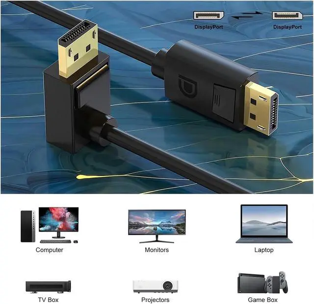 Alt view image 6 of 6 - 90 Degree Displayport 1.4 Adapter Cable Right Angle Display Port Cable Upward Angled 8K/60Hz 4K/144Hz For Gaming Monitor(Up,1.5m)