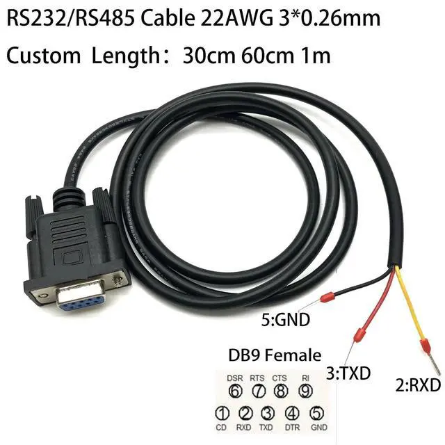 Alt view image 2 of 6 - 1PCS DB9 to 3pin 2 3 5 Cable 3pin RS232 RS485 Converter 30cm 60cm 1m Customize DB9 Female Plug Wire 22AWG 9Pin(3m)