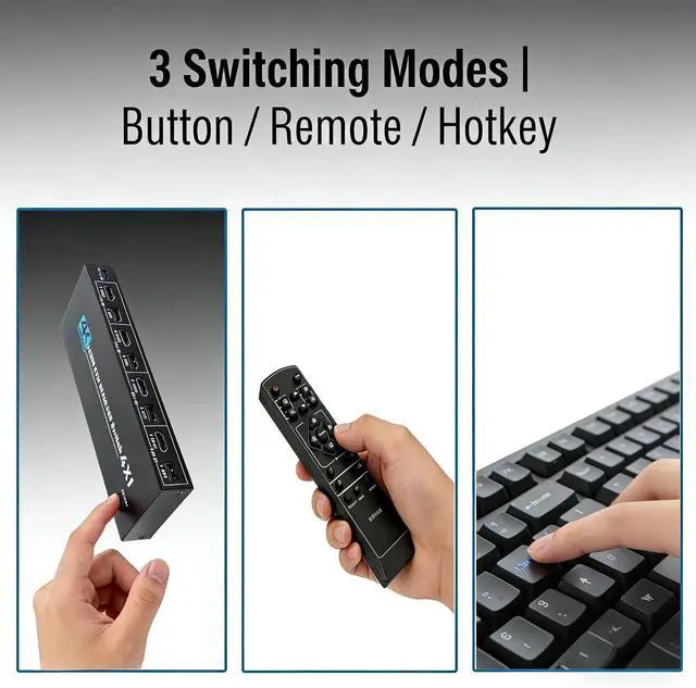 Alt view image 6 of 7 - HDMI KVM Switch 4 Port, 4 in 1 Out 4K@30Hz USB 2.0 KVM Switcher with Remote Hotkey Switch, Multiview Split Screen Mouse Roaming for PC Laptop Gaming Monitor