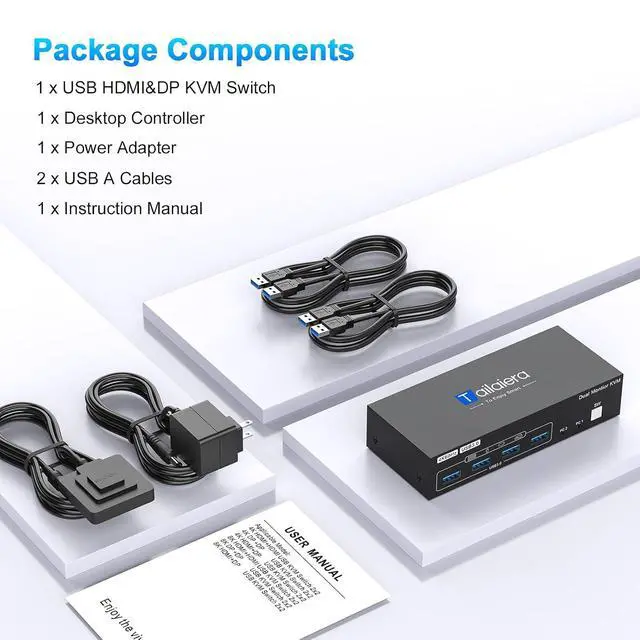 Alt view image 3 of 7 - HDMI Displayport KVM Switch 2 Monitors 2 Computers,4K@60Hz HDMI DP Dual Monitor KVM Switches 2 Ports for 2 PC Share 4 USB 3.0 Mouse Keyboard and 2 Screens 2 USB 3.0 Cables and Extended Controller