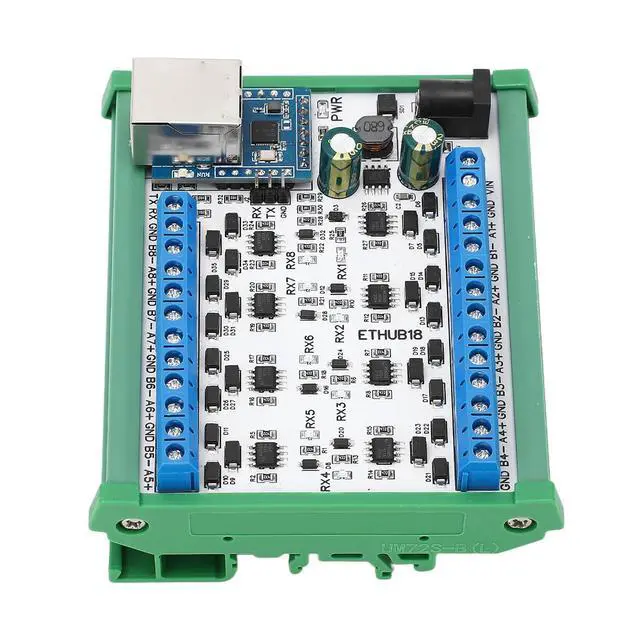 Alt view image 2 of 7 - RJ45 to 8 RS485 Hub Converter with Overvoltage Protection, Adjustable Baud Rate, DC7-30V for Security Monitoring & Home Automation (with Housing)