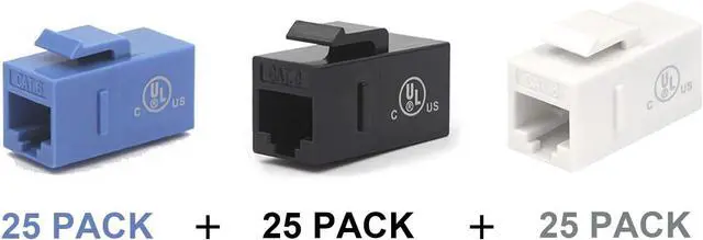Alt view image 2 of 7 - VCE UL Listed 75-Pack CAT6 Keystone Coupler RJ45 Female to Female Insert Coupler UTP Keystone Inline Coupler Blue+Black+White