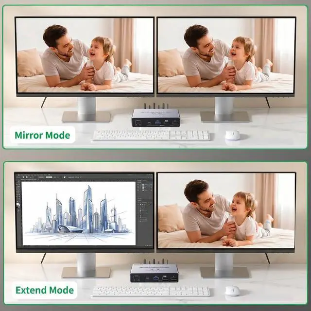 Alt view image 7 of 7 - USB C+HDMI KVM Switch 2 Monitors 2 Computers, 8K Aluminum KVM Switch Dual Monitor for 2 PCs, 3 USB 3.0+1 USB-C KVM Selector for Laptop & Desktop Share Keyboard Mouse, Button+Wired Remote Controller