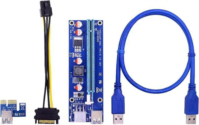Main image of VER009S PCI-E Riser Card PCIE 1X to 16X Extender with LED + 0.6M USB 3.0 Cable / 6Pin Power Cord for Video Graphics Card