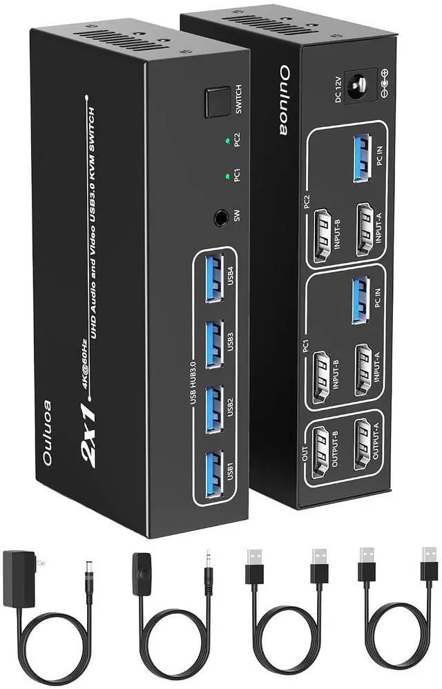 Main image of Dual Monitor 2 Port HDMI KVM Switch,4K@60Hz 2 Computers 2 Displays KVM Switcher with 4 USB 3.0 Ports, Wired Remote & EDID Emulator, Extended & Duplicate Display for Windows Mac Linux