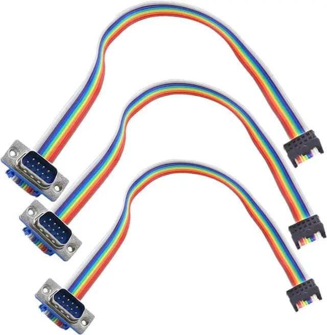 Main image of 9 Pin RS-232 DB9 Male to 2.54mm Pitch IDC Rainbow Wire Flat Ribbon Cable FC CableSerial 9 Pin - Panel M to 2x5 F(3 PCS)