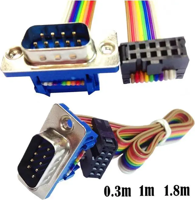 Alt view image 2 of 7 - 9 Pin RS-232 DB9 Male to 2.54mm Pitch IDC Rainbow Wire Flat Ribbon Cable FC CableSerial 9 Pin - Panel M to 2x5 F(3 PCS)