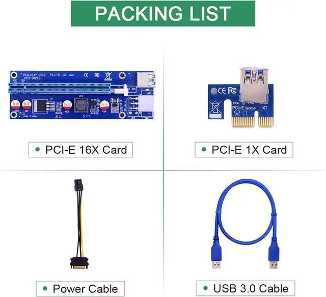 Alt view image 6 of 6 - 10PCS VER009S PCI-E Riser Card PCIE 1X to 16X Extender with LED Indicator + 0.6M USB 3.0 Cable / 6Pin Power Cord