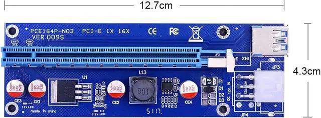 Alt view image 2 of 6 - 10PCS VER009S PCI-E Riser Card PCIE 1X to 16X Extender with LED Indicator + 0.6M USB 3.0 Cable / 6Pin Power Cord