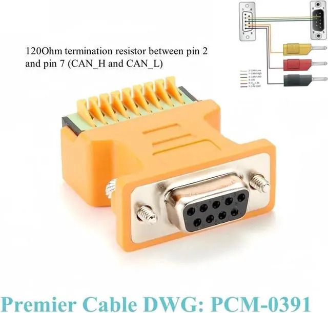 Alt view image 3 of 4 - DB9 Female 9 Pin to Terminal Block CAN Terminator CAN Bus Adapter RS232 Serial Port Solderless to Screw Terminal Resistance