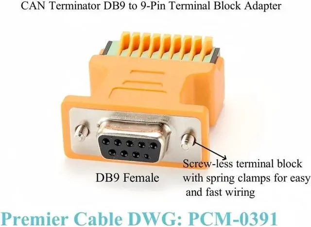 Alt view image 2 of 4 - DB9 Female 9 Pin to Terminal Block CAN Terminator CAN Bus Adapter RS232 Serial Port Solderless to Screw Terminal Resistance