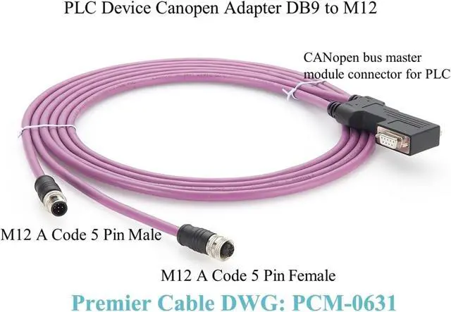 Alt view image 3 of 5 - CANopen CanBus DB9 to M12 Male Female 5 Pin A Code PLC Controller RS232 Cable with Programming Port Right Angle Cable