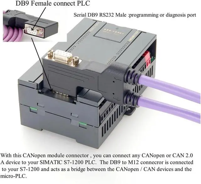 Alt view image 5 of 5 - CANopen CanBus DB9 to M12 Male Female 5 Pin A Code PLC Controller RS232 Cable with Programming Port Right Angle Cable