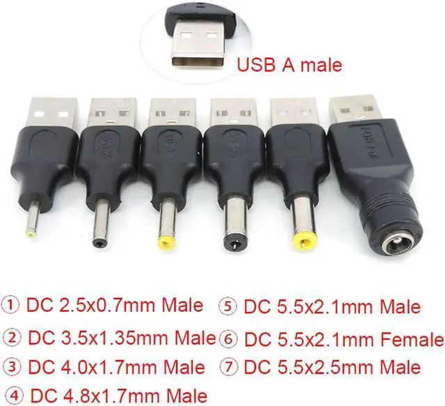 Alt view image 3 of 7 - 1pcs USB Type A Male to DC Connector 2.5x0.7 3.5x1.35 4.0x1.7 5.5x2.1 5.5x2.5 Male 5.5x2.1 Jack Female Power Adapter Converter(1x 2.5x0.7mm Male)