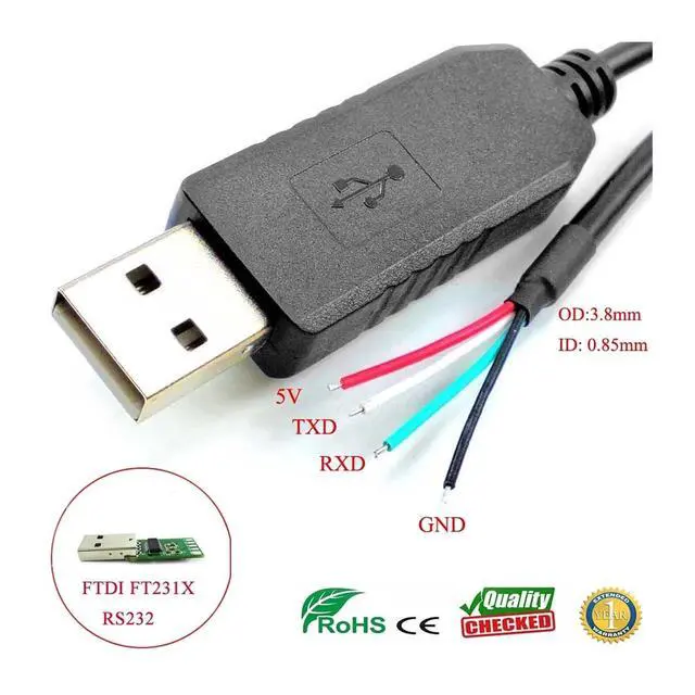 Alt view image 4 of 4 - F/;TD/;1 USB Serial Converter Cable FT231XS USB-RS232-WE-1800 Wire End(180cm,6c TX RX G V CTS RTS)