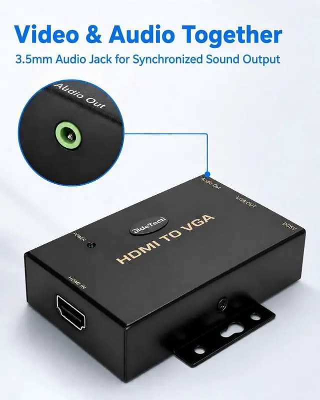 Alt view image 4 of 7 - JideTech HDMI to VGA Converter with Audio, 1080P Active HDMI Source to VGA Display Adapter, DC 5V Powered, 3.5mm Audio Output, One-Way HDMI to VGA Converter for Monitor and Projector