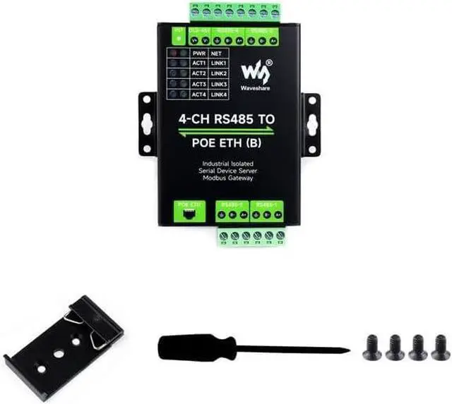 Main image of 4-Ch RS485 to RJ45 Ethernet Serial Server (PoE Ethernet Port), 4 Channels RS485 Independent Operation, Rail-Mount Industrial Isolated Serial Module, Bi-Directional Transparent Transmission