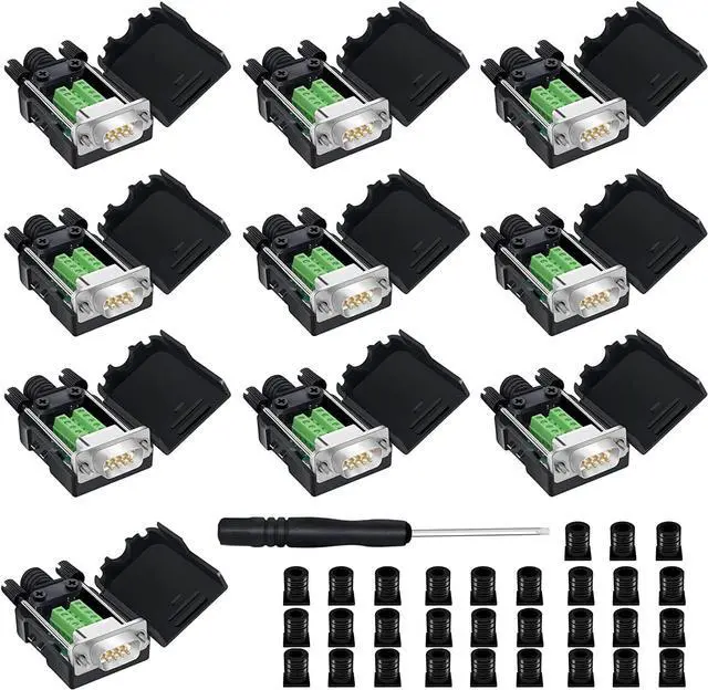 Main image of DB9 Breakout Connector to Wiring Terminal RS232 D-SUB Male Serial Adapters Port Breakout Board Solder-Free Module with case(10 PCS Male Adapter White)