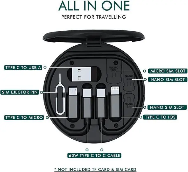 Alt view image 2 of 7 - Multifunctional Data Cable Conversion Head Portable Storage Box, Multi-Type Charging Line Convertor USB Type C Adapter Tool Contains Sim Card Slot Tray Eject Pin, Phone Holder (Multi-Colour)