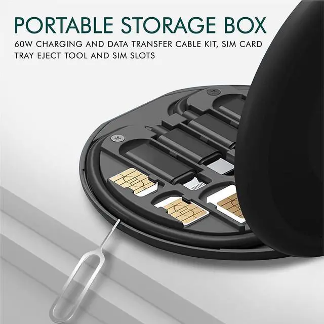 Alt view image 3 of 7 - Multifunctional Data Cable Conversion Head Portable Storage Box, Multi-Type Charging Line Convertor USB Type C Adapter Tool Contains Sim Card Slot Tray Eject Pin, Phone Holder (Multi-Colour)