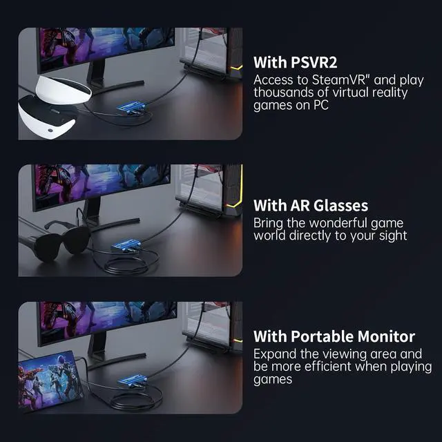 Alt view image 6 of 7 - PSVR2 PC Adapter, PSVR 2 PC Accessories Kit Compatible with PlayStation VR2, AR Glasses, Portable Monitor, Includes DP 1.4 Cable and Power Adapter (Black) (green)