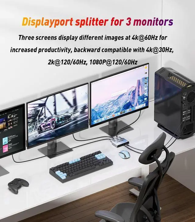 Alt view image 2 of 7 - DisplayPort to Dual DisplayPort with HDMI Adapter |4K@60Hz| Extended Display 1 in 3 Out MST Hub for Multiple Monitors Compatible with PC,NVIDIA/AMD Graphics Card