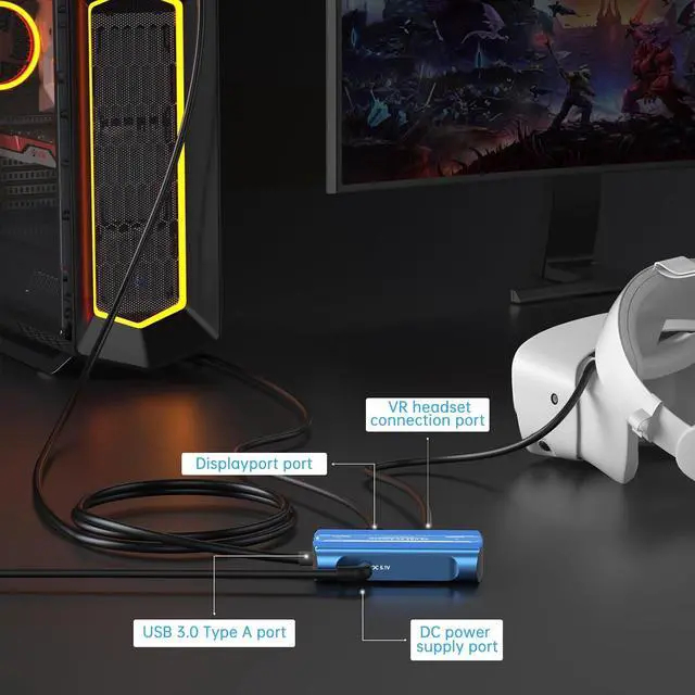 Alt view image 7 of 7 - PSVR2 PC Adapter, PSVR 2 PC Accessories Kit Compatible with PlayStation VR2, AR Glasses, Portable Monitor, Includes DP 1.4 Cable and Power Adapter (Black) (green)